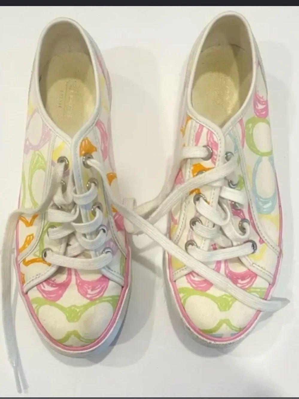 Coach White Canvas Sneakers with Pastel Multi-Color Circle Print